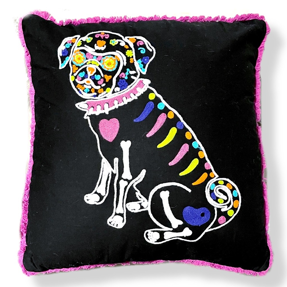 Pug 20in Throw Pillow ◈ Day Of The Dead Skull